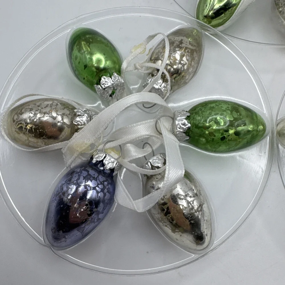 Pottery Barn Mercury Glass Mini‎ Ornament Easter Eggs Set of 18 Boxed Assorted